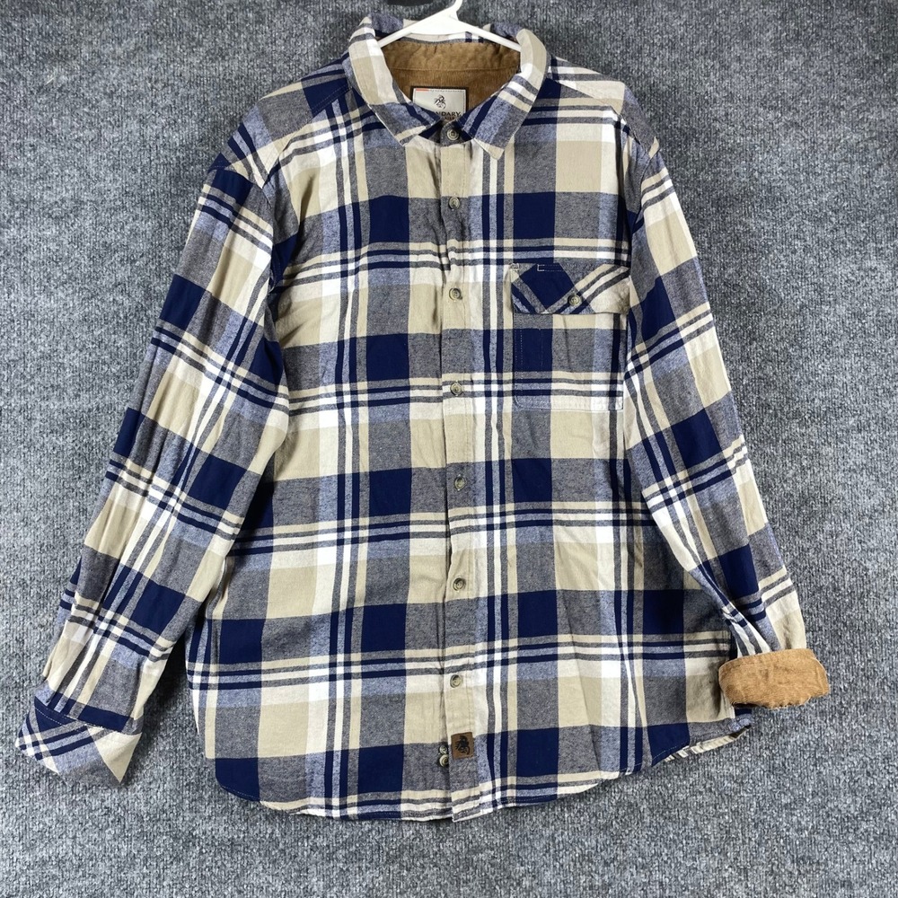 Legendary Whitetails Shirt Mens XL Blue Plaid Flannel Button Down Corduroy Trim